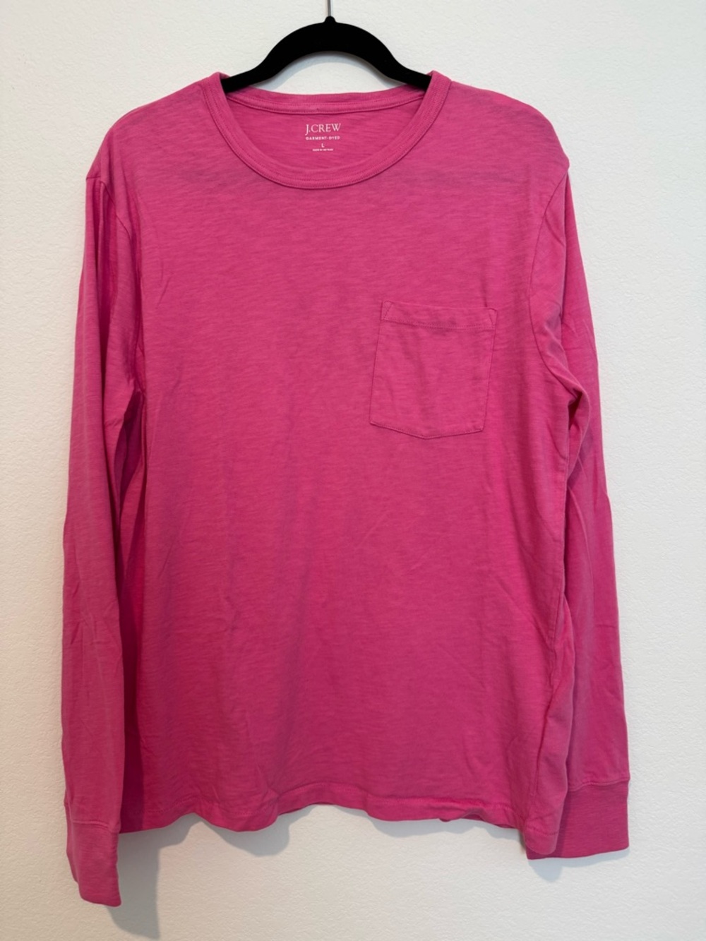 J. Crew Dyed Slub Cotton Long Sleeve Mens T Shirt Bright Pink